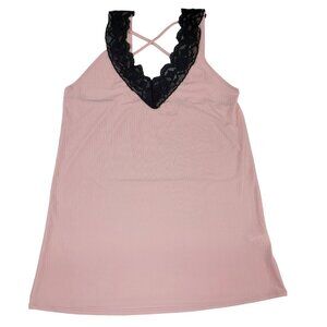 Pink & Black Lace Trim Cami Tank Top L